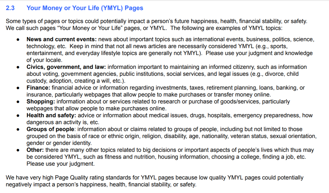 Google General-Guidelines YMYL