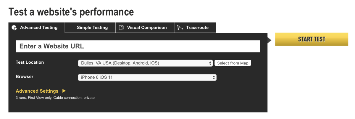 Скорость загрузки в Webpagetest