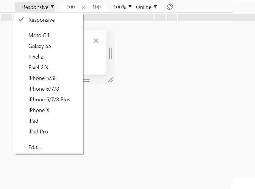 Выбор мобильных устройств в DevTools